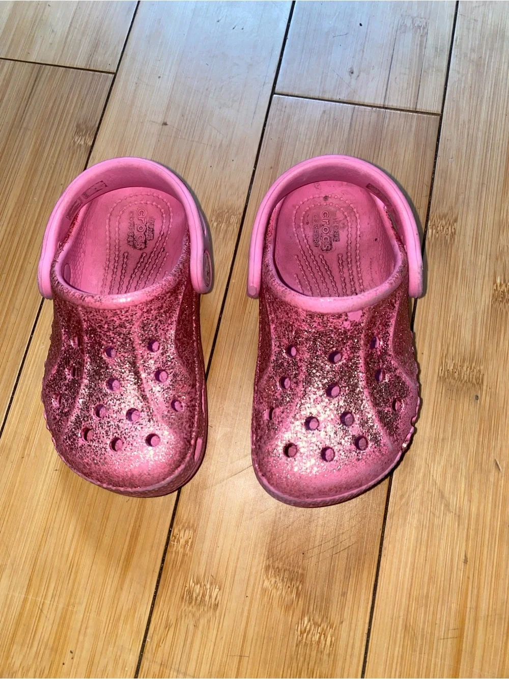 Toddler dark pink sparkly crocs size C7